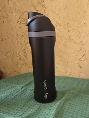 Sky Ranch Matte Black Stainless Water Bottle with Grey Accents